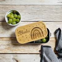 Brotdose aus Edelstahl mit Holzdeckel | personalisiertes Geschenk mit Namen für den Kindergarten oder die Krippe | Brotb Bild 1