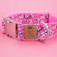 Hundehalsband / Hundegeschirr, Schmetterlinge, rosa und schwarz Bild 1