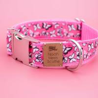 Hundehalsband / Hundegeschirr, Schmetterlinge, rosa und schwarz Bild 2