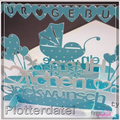 Plotterdatei Pop-up Card "Kinderwagen" *** englische Version der Karte inklusive***