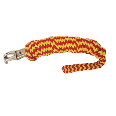 Anbindestrick, Führstrick rot gelb silberfarbener Panikhaken 