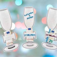 Geldgeschenk Sektglas aus Filz, Hochzeit, personalisiert, Jubiläum, Geburtstag, Feier, Champagnerglas, Goldene Hochzeit Bild 1