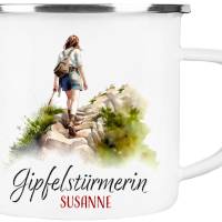 Emaille Tasse GIPFELSTÜRMERIN - personalisiert - Watercolor Motiv 3, Outdoorbecher, Geschenk für Bergsteiger, Kletterer Bild 2