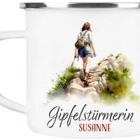 Emaille Tasse GIPFELSTÜRMERIN - personalisiert - Watercolor Motiv 3, Outdoorbecher, Geschenk für Bergsteiger, Kletterer Bild 3