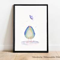 Birdies, kleiner Vogel & Schmetterling Poster Print Wanddeko Kinderzimmer Wandbild Aquarell handgemalt günstig kaufen Bild 2