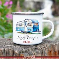 Emaille Tasse Camping HAPPY CAMPER - personalisiert - Watercolor Motiv 5, Campingbecher, Geschenk für Camper Bild 1