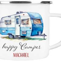 Emaille Tasse Camping HAPPY CAMPER - personalisiert - Watercolor Motiv 5, Campingbecher, Geschenk für Camper Bild 2