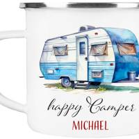 Emaille Tasse Camping HAPPY CAMPER - personalisiert - Watercolor Motiv 5, Campingbecher, Geschenk für Camper Bild 3