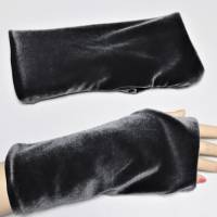 Elegante Armstulpen Stulpen Handschuhe Pulswärmer Uni Grau Gothic Handstulpen Samt Fleece Fingerlinge Handmade Bild 1