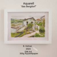 Aquarell, DIN A4 "das Bergdorf", original & signiert Bild 2
