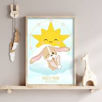 Kinderzimmer Poster Hase, personalisiert mit Namen, Kawaii Bild 1