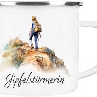 Emaille Tasse GIPFELSTÜRMERIN - Watercolor Motiv 4, Outdoorbecher, Geschenk für Bergsteiger, Kletterer Bild 2