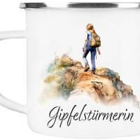 Emaille Tasse GIPFELSTÜRMERIN - Watercolor Motiv 4, Outdoorbecher, Geschenk für Bergsteiger, Kletterer Bild 3