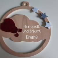 Türschild "Käfer" fürs Kinderzimmer aus Holz "Hier spielt "/ Wolke / Geschenk zur Geburt oder Taufgesc Bild 1