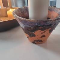 Rustikaler Terracotta Topf geharzt  ... als Kerzenhalter oder Pflanztopf Bild 1