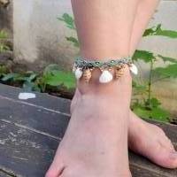 Makramee Fußkettchen/ Oberarmband mit Fluorit, Muscheln und Messing-Perlen Bild 5