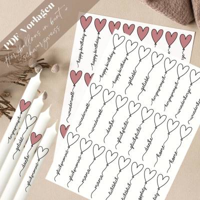 Herzballons PDF Vorlage Kerzentattoo Kerzensticker Kerzen Danke Glückslicht Danke Mama Herzensmensch Geliebt Home Wunder