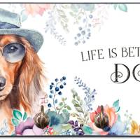 Hundegarderobe LIFE IS BETTER WITH A DOG mit Langhaardackel Bild 1