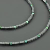 Minimalistische Halskette mit Hämatit und Chrysokoll, verstellbare Länge, Verschluss 925er Silber, anthrazit türkis Edel Bild 1