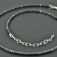 Minimalistische Halskette mit Hämatit und Chrysokoll, verstellbare Länge, Verschluss 925er Silber, anthrazit türkis Edel Bild 3