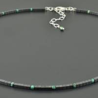 Minimalistische Halskette mit Hämatit und Chrysokoll, verstellbare Länge, Verschluss 925er Silber, anthrazit türkis Edel Bild 4