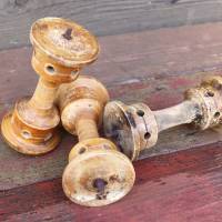 3 antike Garnspulen aus Weberei Holz Bild 3