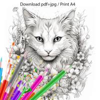 Ausmalbild mit süßem Kätzchen, Download zum selbst ausdrucken, digitale Datei Bild 1