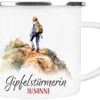 Emaille Tasse GIPFELSTÜRMERIN - personalisiert - Watercolor Motiv 4, Outdoorbecher, Geschenk für Bergsteiger, Kletterer Bild 2