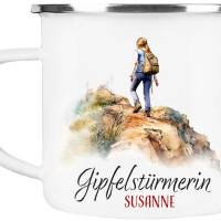 Emaille Tasse GIPFELSTÜRMERIN - personalisiert - Watercolor Motiv 4, Outdoorbecher, Geschenk für Bergsteiger, Kletterer Bild 3