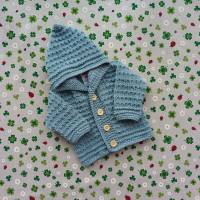 Strickjacke mit Kapuze  blaugrün Strickjacke Babyjacke Geschenk Geburt Taufe Unisex Babyshower Babykleidung Pullover Bild 1