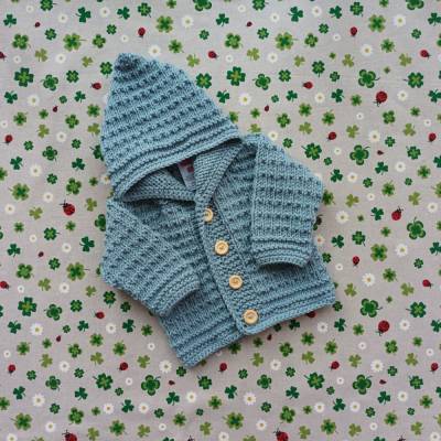 Strickjacke mit Kapuze  blaugrün Strickjacke Babyjacke Geschenk Geburt Taufe Unisex Babyshower Babykleidung Pullover