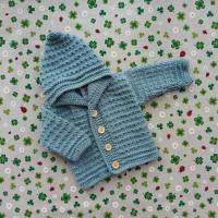 Strickjacke mit Kapuze  blaugrün Strickjacke Babyjacke Geschenk Geburt Taufe Unisex Babyshower Babykleidung Pullover Bild 5
