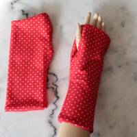 Armstulpen Stulpen gefüttert Handschuhe Pulswärmer Rot Weiß Punkte Rockabilly Handstulpen Jersey Fleece Bild 2