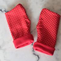Armstulpen Stulpen gefüttert Handschuhe Pulswärmer Rot Weiß Punkte Rockabilly Handstulpen Jersey Fleece Bild 4