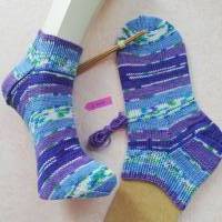 Wollsocken, Sneaker, handgestrickte Socken, Gr 40/41 , gestrickte Socken, Wollfrei!!, in lila-blau Tönen Bild 2
