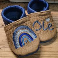 Krabbelschuhe Lauflernschuhe Schuhe  Regenbogen Leder personalisiert Handmad Bild 10