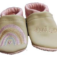 Krabbelschuhe Lauflernschuhe Schuhe  Regenbogen Leder personalisiert Handmad Bild 3