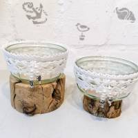2 Stck. Teelichtglas Naschi Glas häkeln mit Häkelborte weiß Bild 6