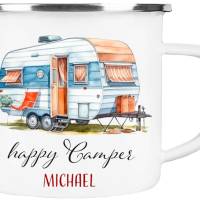 Emaille Tasse Camping HAPPY CAMPER - personalisiert - Watercolor Motiv 1, Campingbecher, Geschenk für Camper Bild 2