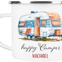 Emaille Tasse Camping HAPPY CAMPER - personalisiert - Watercolor Motiv 1, Campingbecher, Geschenk für Camper Bild 3