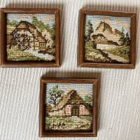 Stickbilder „Schwarzwald“ im Dreier-Set, gestickte Bilder als Dekoration, kleinformatige Stickbilder im Gobelinstich Bild 1