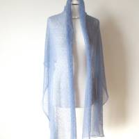 Blaues Tuch mit silberfarbigen Lurex, gestrickte Stola aus Mohair, festlicher Damen Schal helle Farbe Bild 7