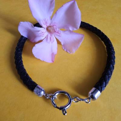 Fesselschmuck, schlicht, rundes geflochtenes Lederband, aus Bolo-Band, Rindleder,