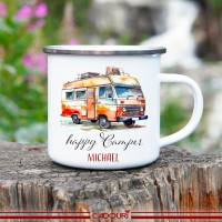 Emaille Tasse Camping HAPPY CAMPER - personalisiert - Watercolor Motiv 2, Campingbecher, Geschenk für Camper Bild 1