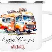 Emaille Tasse Camping HAPPY CAMPER - personalisiert - Watercolor Motiv 2, Campingbecher, Geschenk für Camper Bild 2