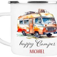Emaille Tasse Camping HAPPY CAMPER - personalisiert - Watercolor Motiv 2, Campingbecher, Geschenk für Camper Bild 3