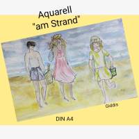 Aquarell original, "am Strand",DIN A4 Bild 1