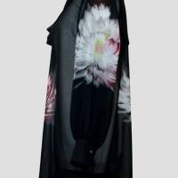 Damen Tunika Kleid Chiffon Schwarz Großes Blumen Motiv Bild 3