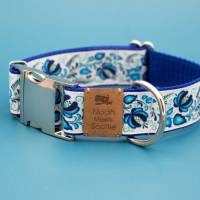 Hundehalsband / Hundegeschirr, Folklore, blau und weiß, floral Bild 1