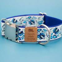 Hundehalsband / Hundegeschirr, Folklore, blau und weiß, floral Bild 2